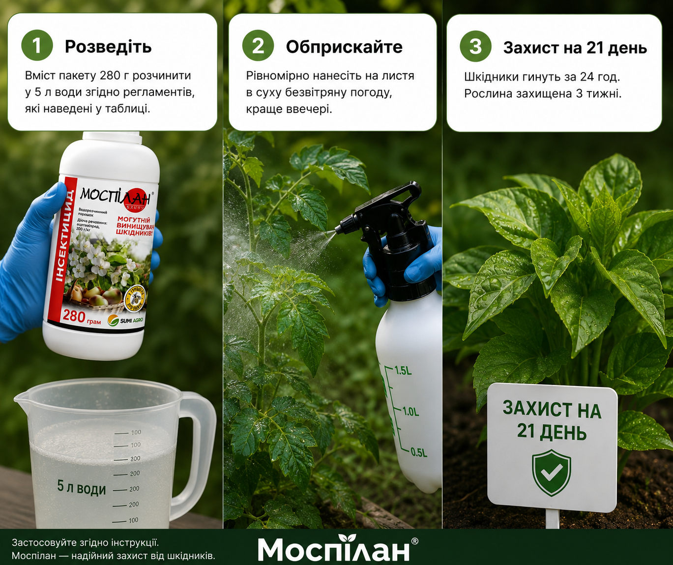 Інструкція застосування Моспілан: розведіть, обприскайте, захист на 21 день